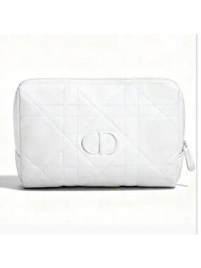 Dior Makeup Cosmetic Bag Pouch Quilted White Cross Stitching Small New Authentic